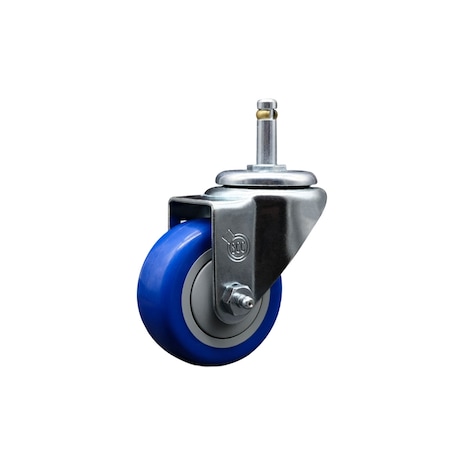Service Caster 3'' Blue Polyurethane Wheel Swivel 7/16'' Grip Ring Stem Caster SCC-GR20S314-PPUB-BLUE-716138